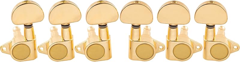 Musiclily Basic R15A 3+3 15:1 Ratio Full Sealed Tuning Pegs Tuners Gold | Half Moon Button Machine Heads Tuning Keys, Right Angle Screw, for Acoustic Electric Guitar