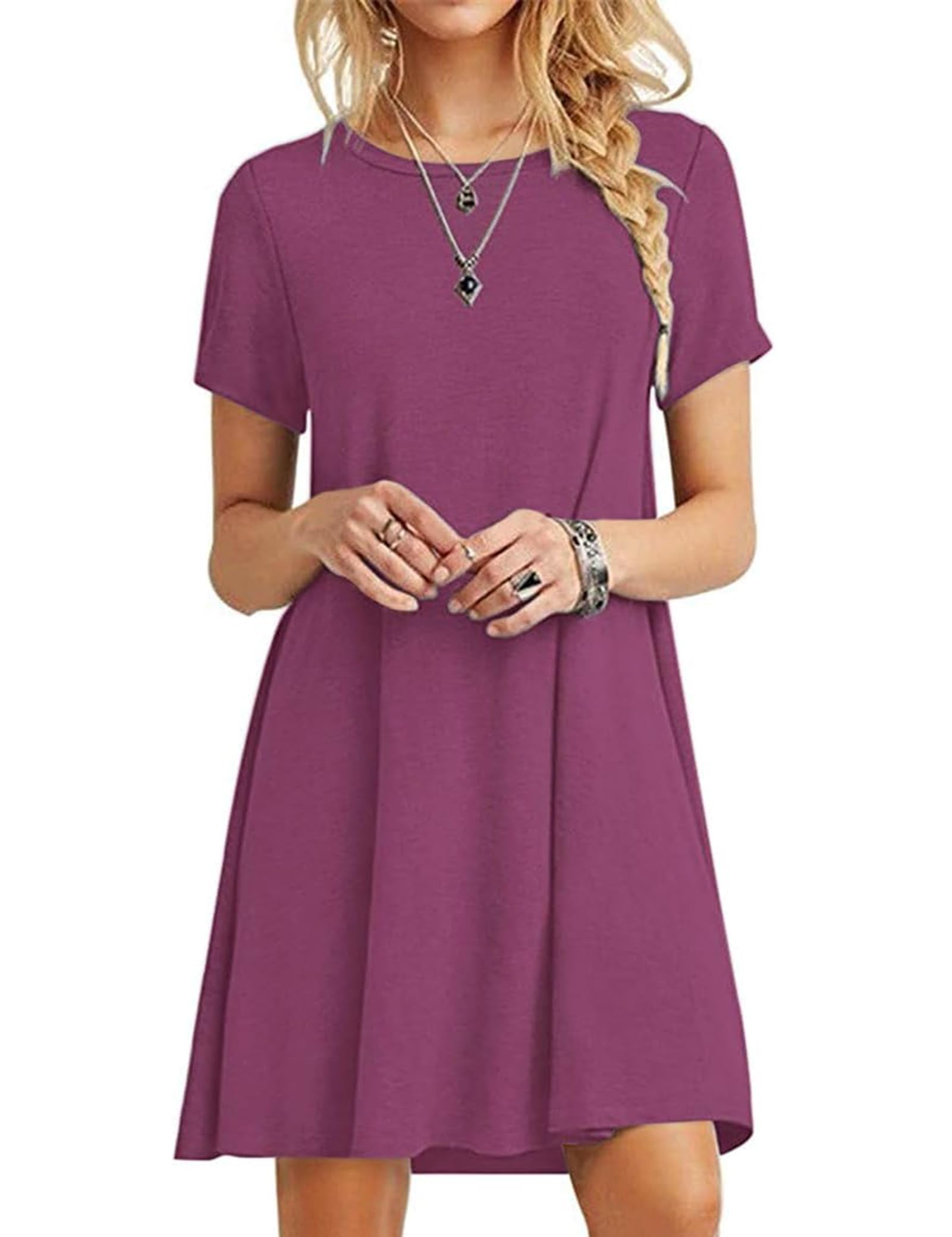 MOLERANI Summer Dresses for Women UK Casual T-Shirt Dress Short Sleeve Ladies Beach Dress (2XL, Mauve)