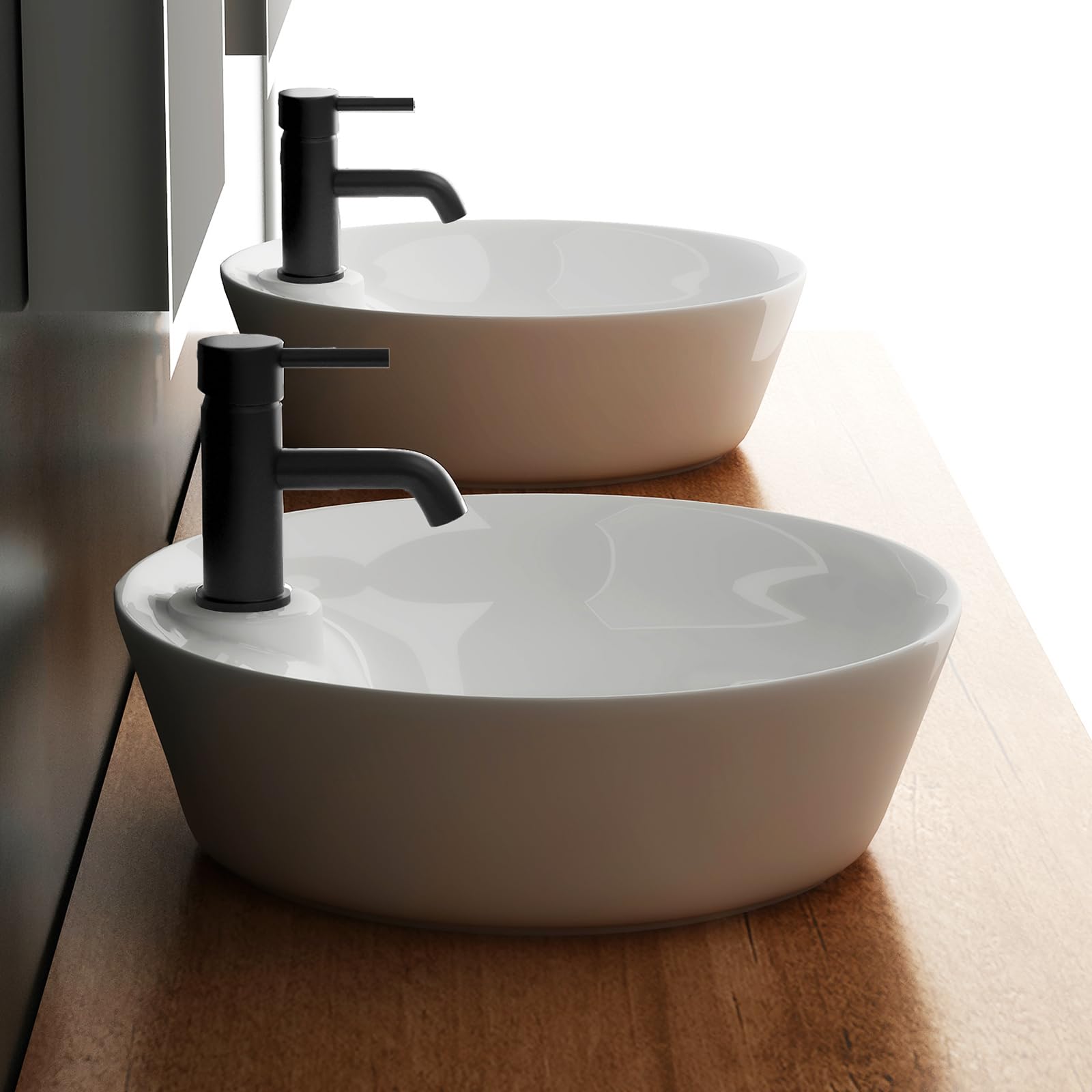 Alpenberger Waschbecken Klein Gäste WC | Aufsatzwaschbecken Rund | Mini Waschbecken mit Hahnloch | Handwaschbecken Waschschüssel mit Nano | Lavabo Bathroom Sink Ø 43 cm