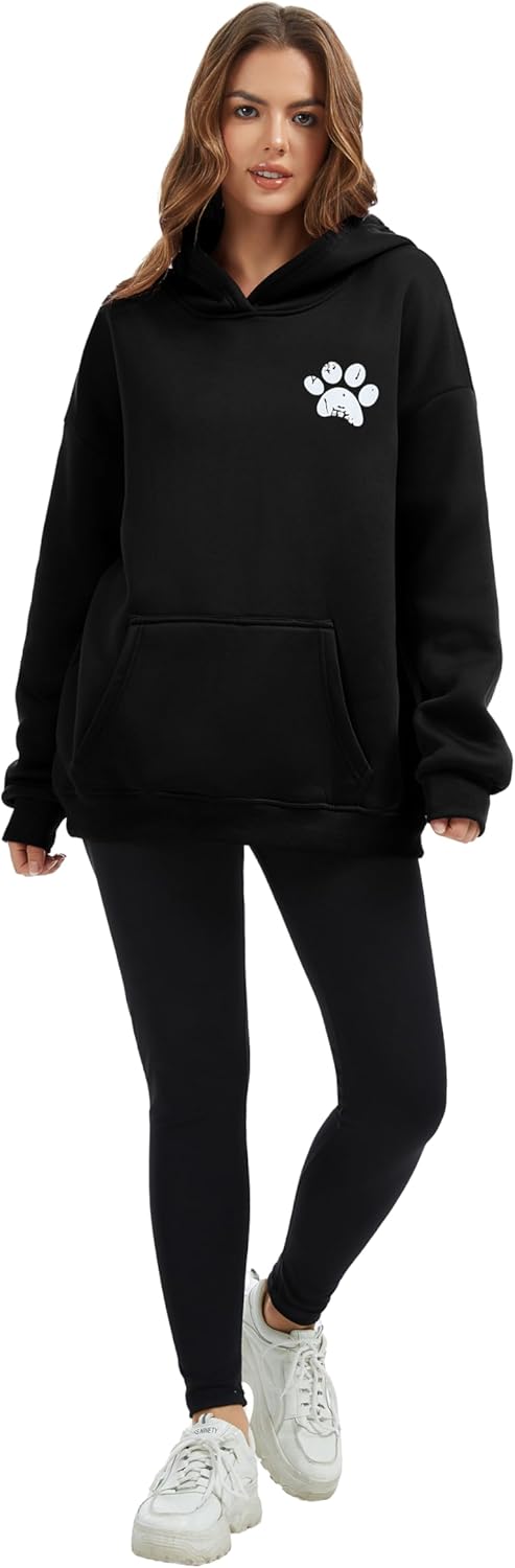 Dog Paw Print Hoodies Womens Oversized Graphic Sweatshirts Love Heart Long Sleeve Tops with Pocket - Image 5