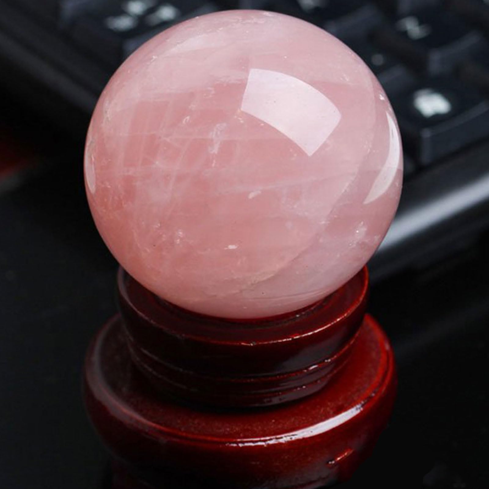 Naturalna kula kwarcu różowego ze stojakiem, kamień miłosny | 100% naturalny kwarc różowy, miłość i miłość własna, czakra serca, Reiki i medytacja, wystrój domu, prezent