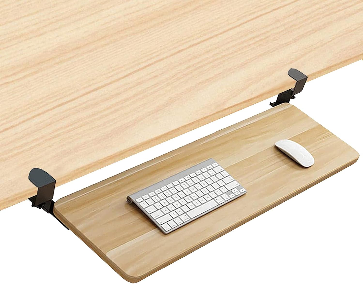 Wooden Sliding Keyboard Tray Shelf 22kg Load Under Desk PushPull