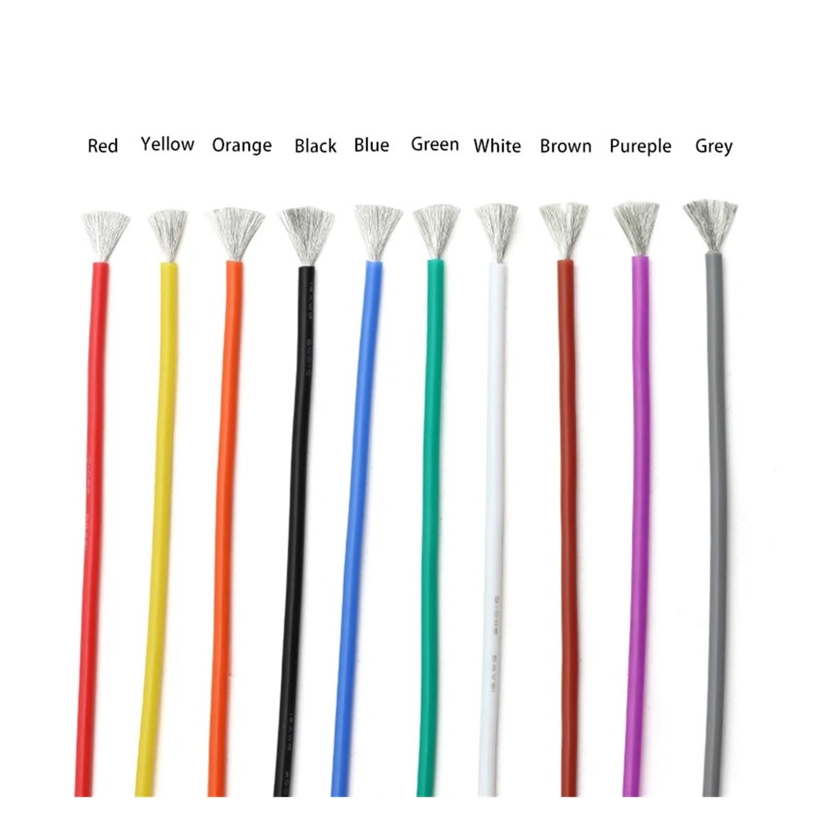 Cable de silicona de alta temperatura de 5 a 50 m, 28, 26, 24, 22, 20, 18, 16, 15, 14, 13, 12 y 10 AWG, verde(10 meters-14AWG)