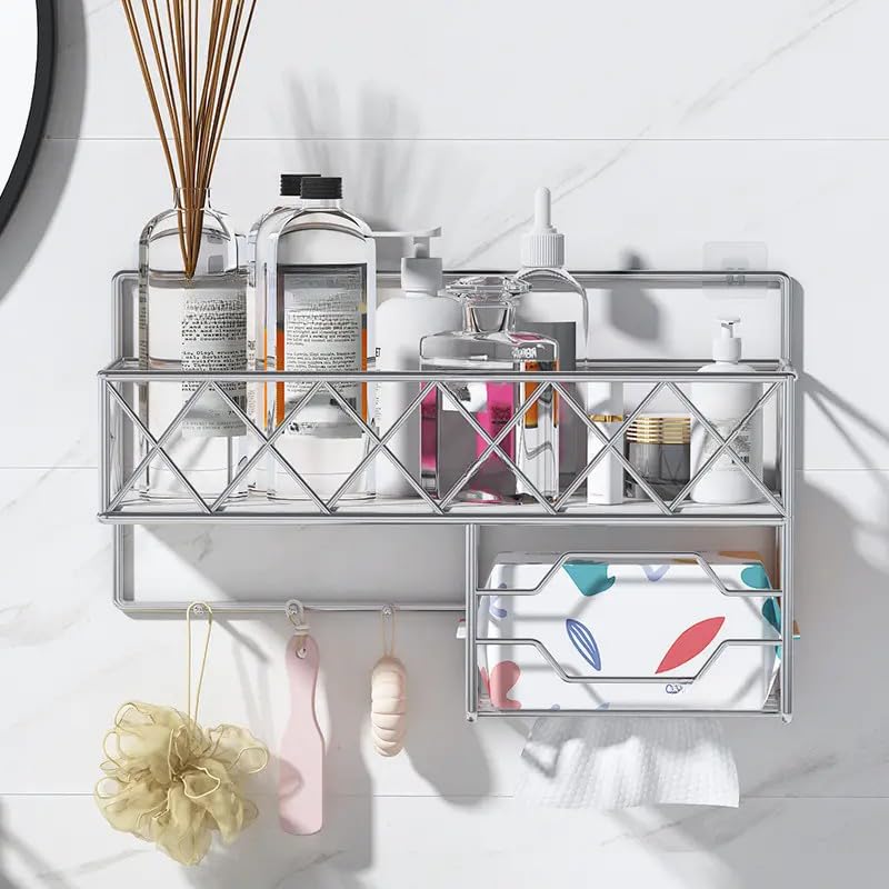 Stainex Multipurpose 3in1 Bathroom Shelf with Hook/Toilet Paper Holder/Storage Basket/Towel Holder/Rack/Bathroom Accessories - Wall Mount (Silver) (B0CRBDMMJG) Amazon Price History, Amazon Price Tracker