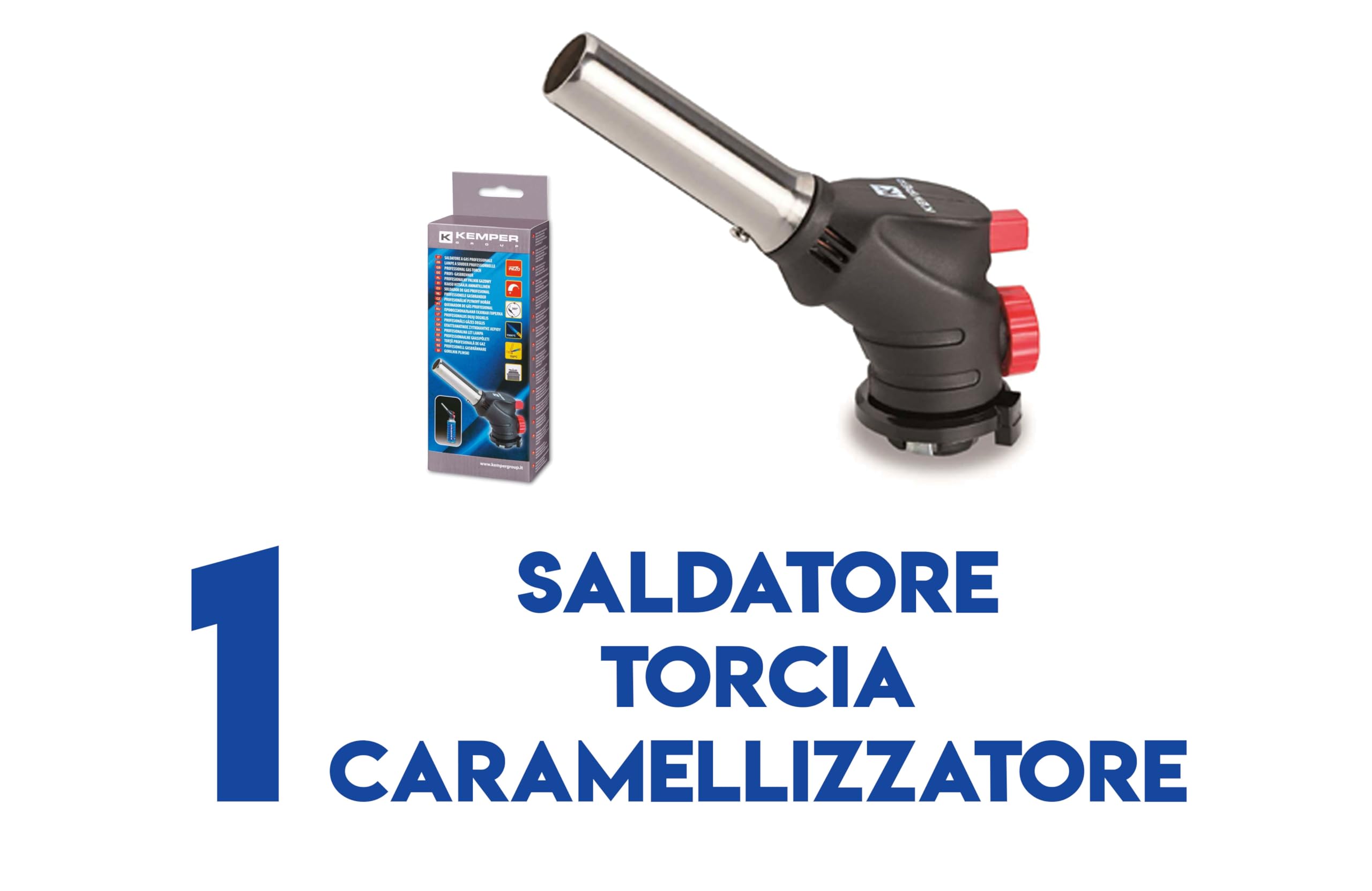 Kemper - Soplete de gas, soplete de cocina, caramelizador + recarga de gas butano de 227 g, multifunción + 2 pares de guantes de regalo (27 butano + canel)