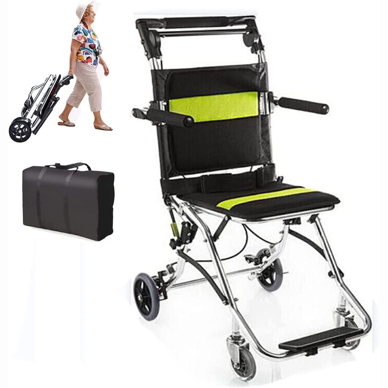 Sillas de ruedas para adultos Silla de Ruedas Plegable Ligera, Silla de Ruedas de Viaje Ultraligera de Aluminio Portátil, Sillas de Ruedas de Transporte Plegables para Discapacitados y Mayores, Capaci