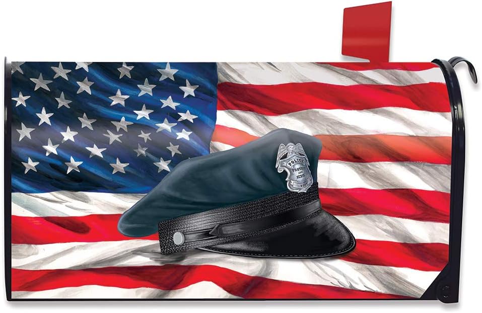 Briarwood Lane Police Hat Magnetic Mailbox Cover Patriotic Policeman Standard