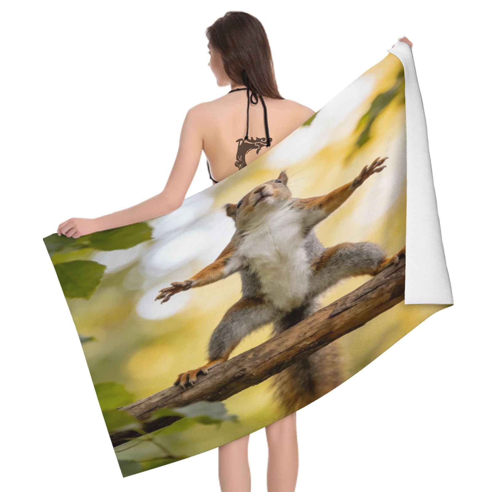 Leichong 3D Red Squirrel Beach Towel Microfiber Soft Quick Dry for Adults, Cute Lovely Bath Towel Lightweight Soft Absorbent for Travel Swimming Pool Sports, 75 x 150 cm