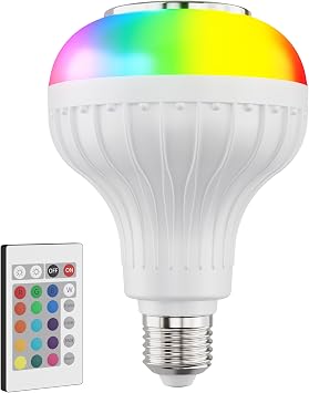 مصباح LED متغير اللون من SKYLAR مع مكبر صوت بلوتوث، مصباح E26 A23 RGB، 4 أوضاع إضاءة، جهاز تحكم عن بعد، مصباح حفلات متغير اللون لغرفة النوم وديكور المنزل والعطلات
