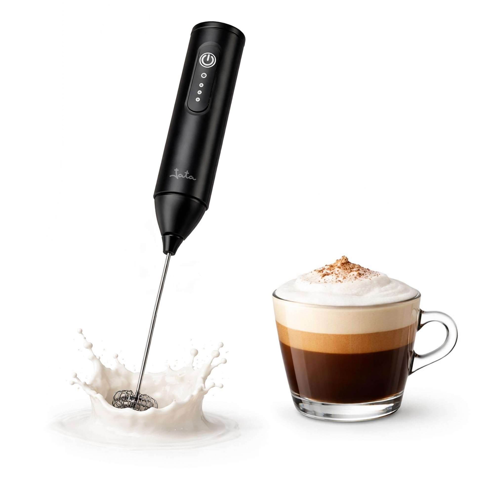 JATA JEES5504 - Espumador de Leche Eléctrico de Mano Recargable USB-C, Batidor de Leche con 3 Velocidades, Espuma para Café, Cappuccino y Latte, Varilla de Acero Inoxidable, Batería de Litio - 1