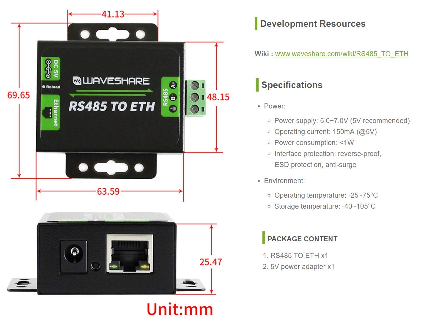 IBest RS485 to Ethernet Converter Module, Ethernet Interface 10/100M Auto-MDI/MDIX, Configurable RS485 Baudrate 600bps~230.4Kbps, Webpage Configuration