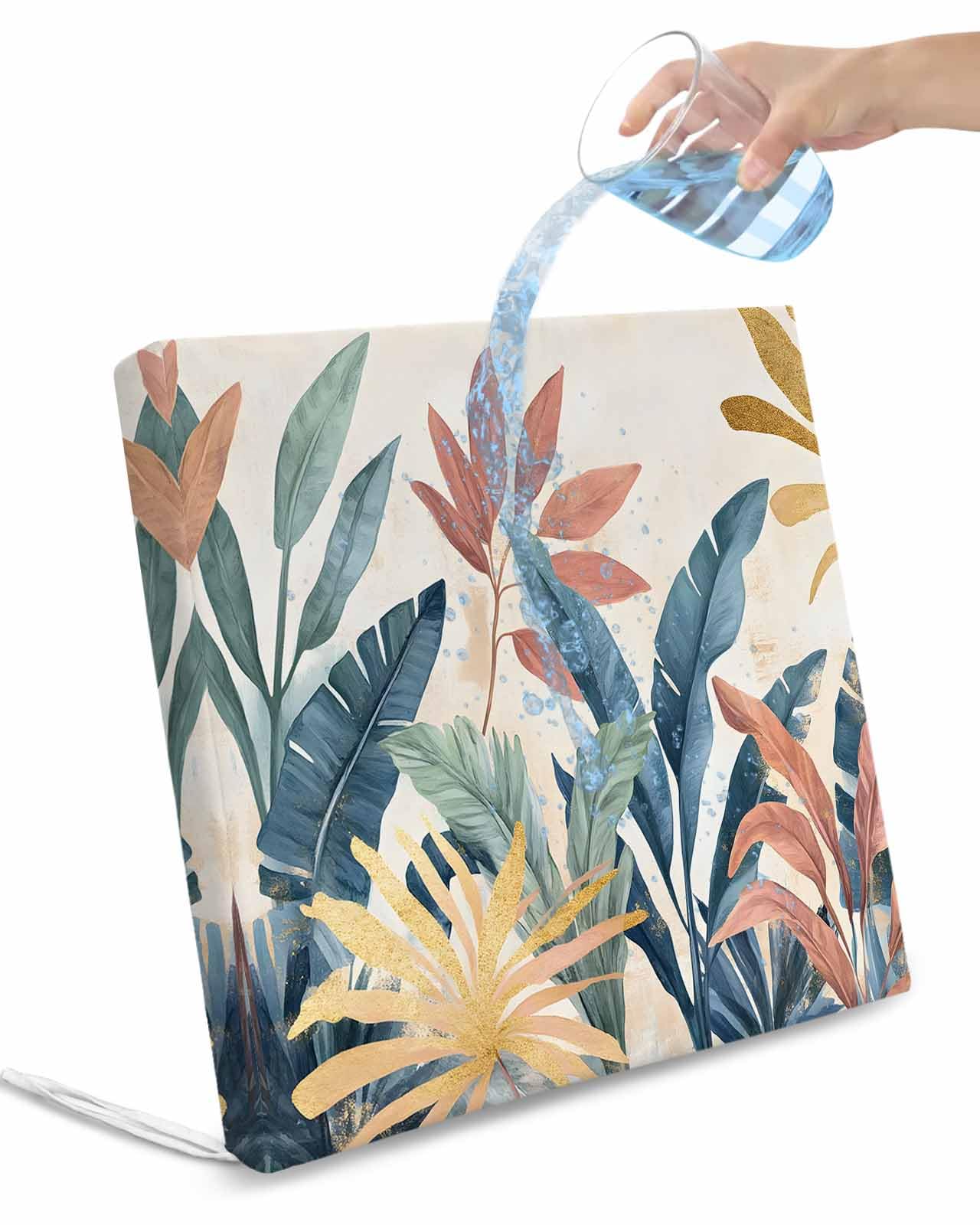 2 Pack Tropical Leaves Waterproof Cushion Covers with Ties, Outdoor Patio Chaise Lounge Chair Seat Cushion Slip Covers Replacement(Only Cover) Colorful Summer Watercolor Botanical 24