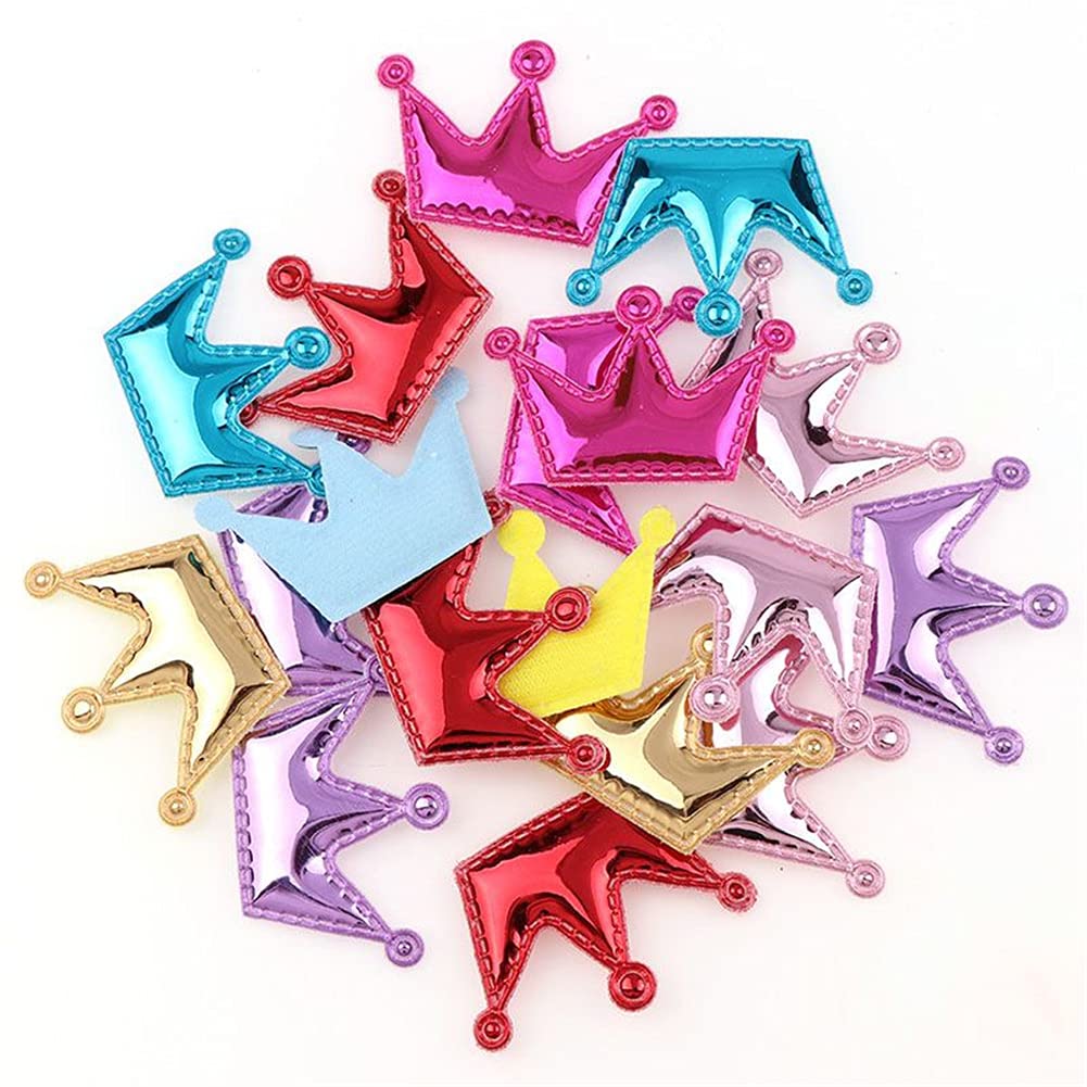 MSCFTFB 100 Pieces 5 Star Heart Crown Shaped Pad Appliques Sew on Patches Embellishments Trims for DIY Birthday Wedding Cake Topper Scrapbook Hair