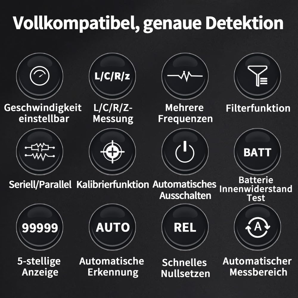 Handheld LCR Messgerät mit Batterie Innenwiderstandstester Präzisionsmultimeter für Kapazität/Induktivität, 4 Draht Kelvin Klemmen 100Hz–100kHz