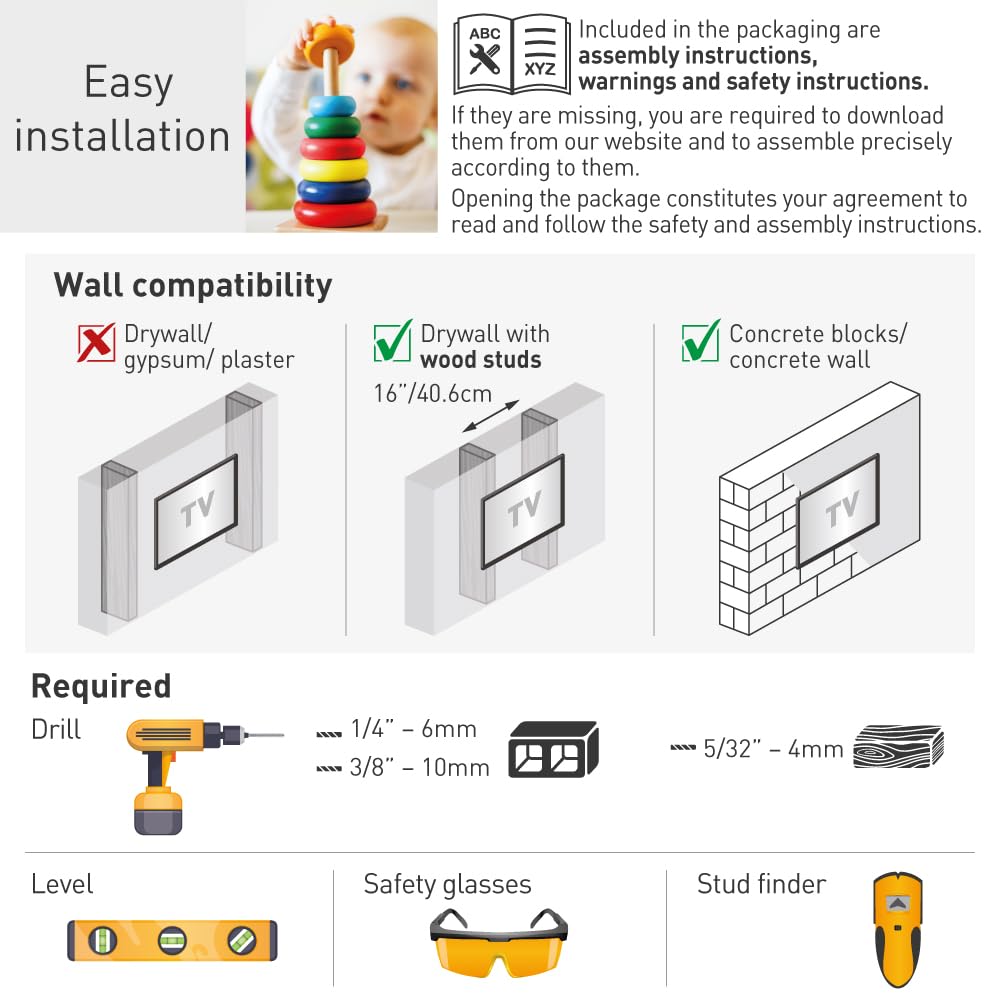 Barkan Longueur 101cm Support TV Mural pour écrans 13-80 Pouces, Double Bras, Inclinable et orientable, Poids Max. 50Kg, Extrêmement Stable, pour LED OLED LCD, jusqu'à VESA 600x400