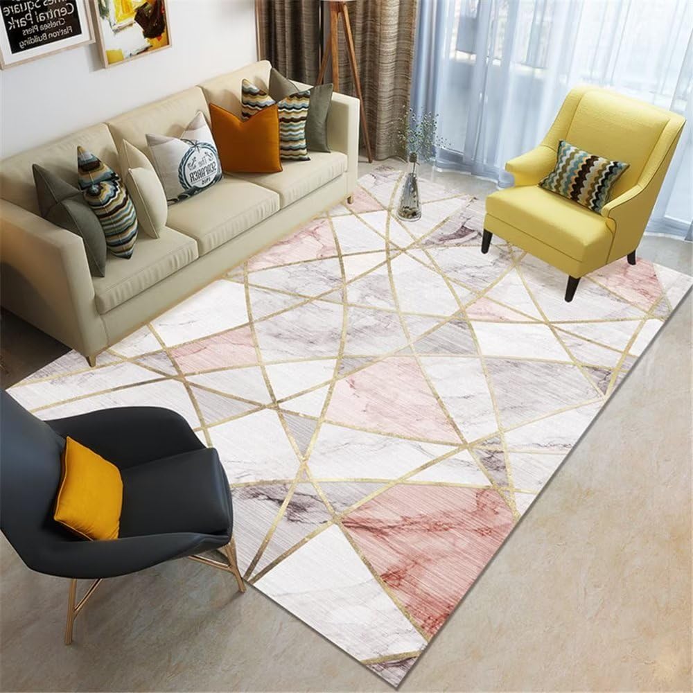 Tapis antidérapant et sain anti-acariens 80x120cm motif marbre rouge géométrique