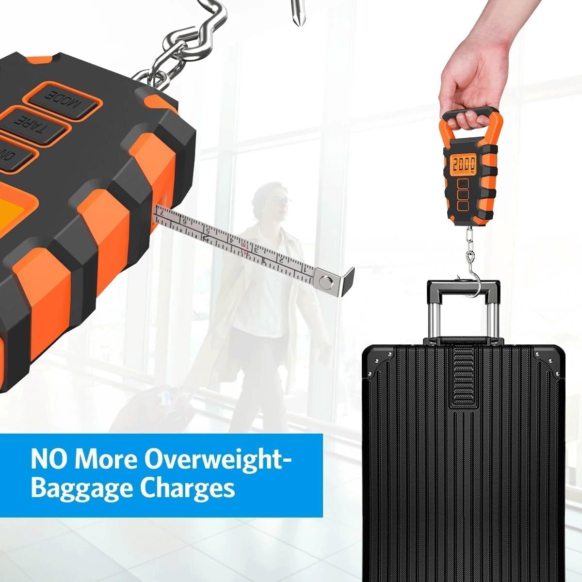 Hanging Scale, Fishing Scale, 50KG Digital Fishing Scale with Ruler Portable Travel Luggage Weighing Scale Digital Fishing Scale Kitchen Food Scale