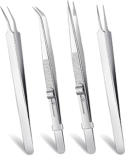 Maybenice 4 Pçs Pinças de Joia Pinças de Aço Inoxidável Pinças de Ponta Fina Pinças Curvas Pinças de Bloqueio Angular Ferramentas de Joias