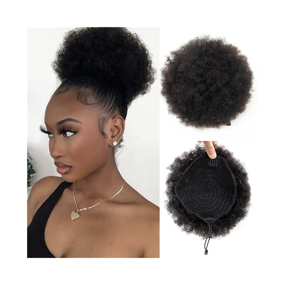 sztuczne włosy kok Afro Puff Bun Hair Piece 4 6 8 cali Kinky Curly Human Hair Drawstring Ponytail Hair Extensions Akcesoria do włosów(6Inches)