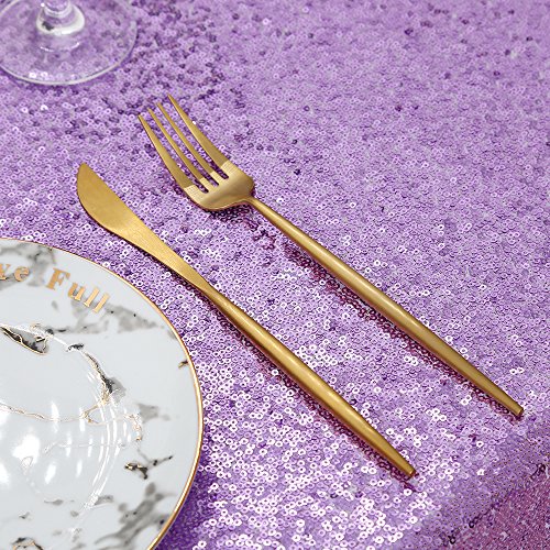 Image of B-COOL Rectangle Sequin Tablecloth Lilac Sparkle Tablecloth Glitz Tablecloth Sequin Table Cloth for Romantic Birthday Party Event Lavender 90x132 inches