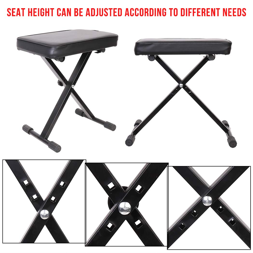 UNHO Banco para Piano y Teclado Taburete Plegable con Patas en X para Piano 3 Alturas Ajustables 48/51.5/53.5cm con Asiento Cómodo Carga Máx 80kg