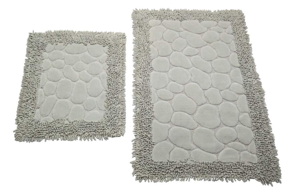 Teppich-Traum Set di Tappeti da Bagno 2 Pezzi - Lavabili – Pietre in Grigio