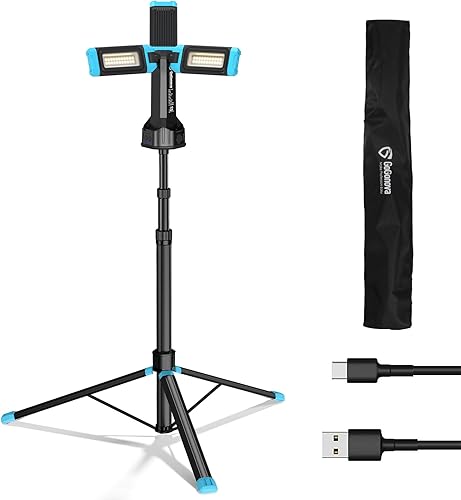 GoGonova - Luz de trabajo recargable con soporte, 67 pulgadas, 5000 lúmenes, luz de trabajo inalámbrica con lámparas LED triples, 120025005000