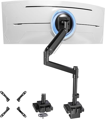 Miniatura 8 de Brazo de monitor resistente de 24-57 pulgadas, hasta 59.4 libras, soporte de escritorio único para TV y pantalla ultraanchos, soporte de monitor