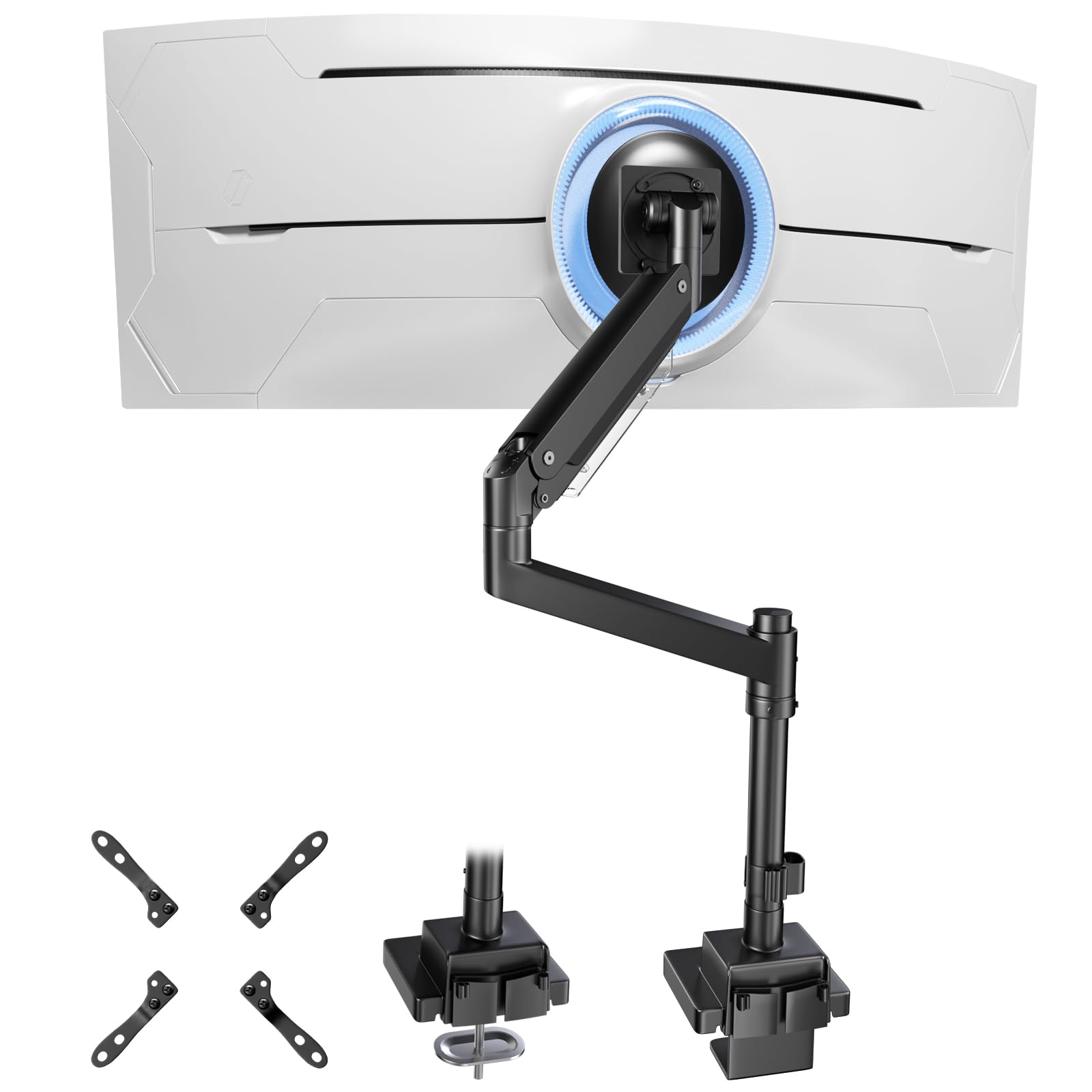 Single Monitor-Arm Heavy Duty for 24-57-inch - Ultrawide Aluminum Single Pole Monitor Mount,Fully Adjustable, Ideal for Gaming, Office & Home Use, Max