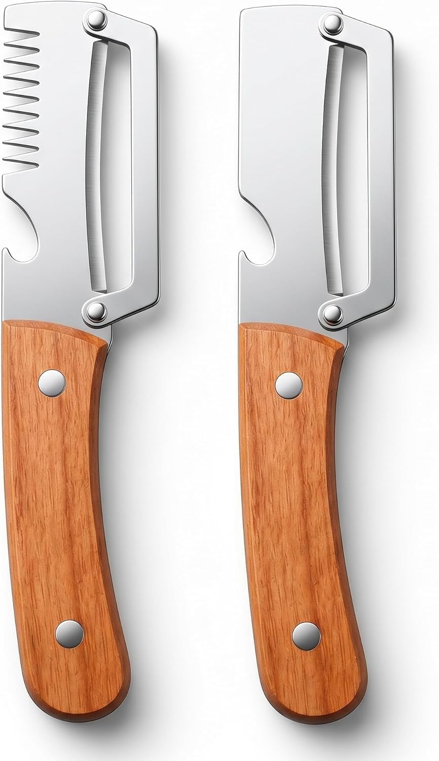 2Pcs Multifunctional Vegetable Peeler, Wooden Handle Stainless Steel 3-in-1 Kitchen Tool with Scallion Shredder and Bottle Opener-image-17