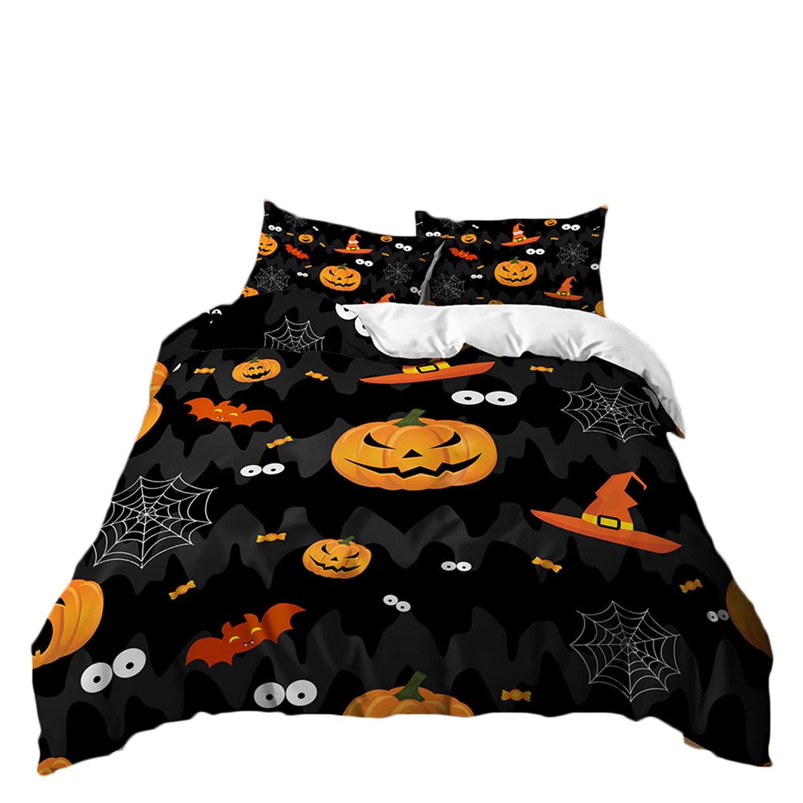 Meiju-Shop Men's Bat Pumpkin Meiju Duvet Cover Set 3 Piece For Single Double Super King Size Bed, 3D Halloween Printed Bedding Set Microfibre Bed Set With Quilt Case And Pillowcases 50X75cm (,135X200cm)