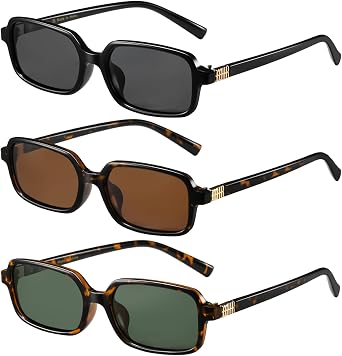 MASDUN Polarized Narrow Rectangle Sunglasses for Women Men Trendy Y2k Retro 90s Sun Glasses 3 Pack