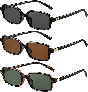 MASDUN Polarized Narrow Rectangle Sunglasses for Women Men Trendy Y2k Retro 90s Sun Glasses (3 Pack)