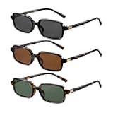 Polarized Narrow Rectangle Sunglasses for Women Men Trendy Y2k Retro 90s Sun Glasses (3 Pack)