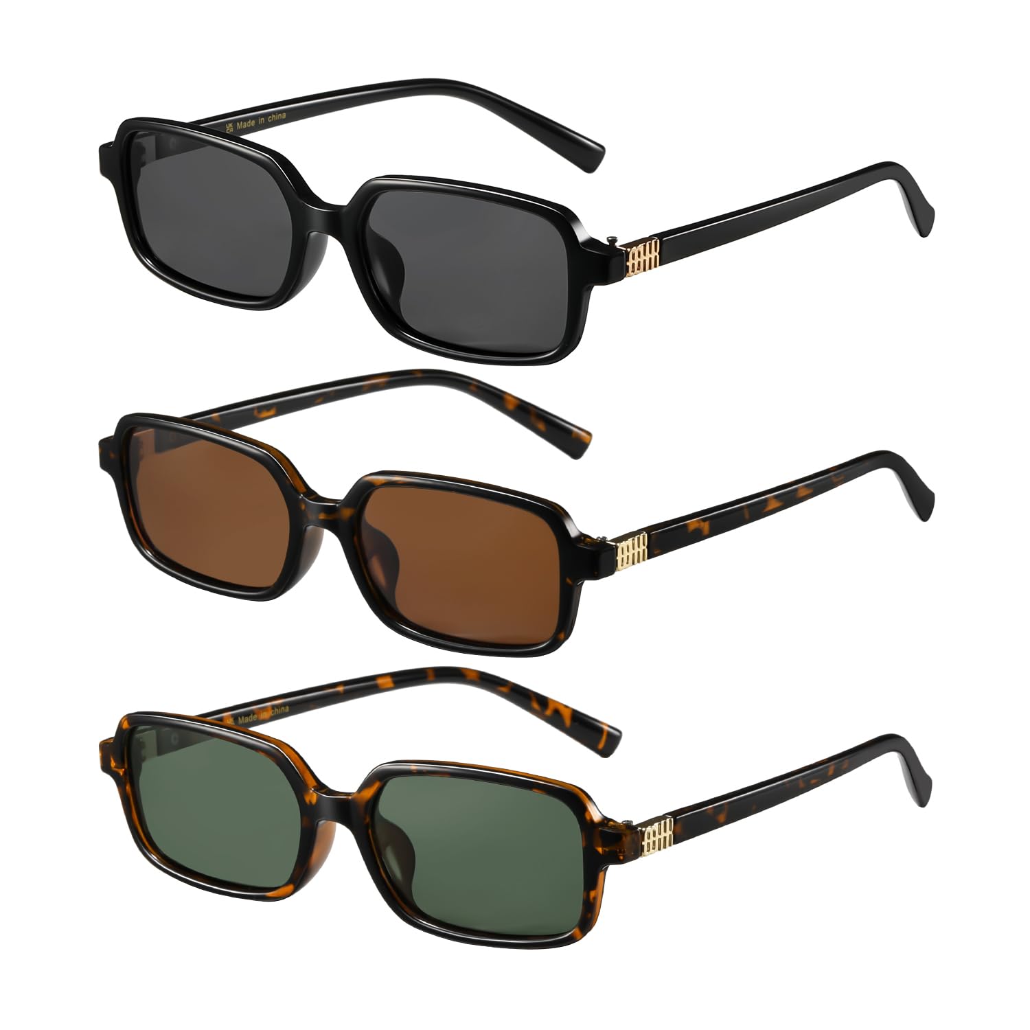Polarized Narrow Rectangle Sunglasses for Women Men Trendy Y2k Retro 90s Sun Glasses (3 Pack)