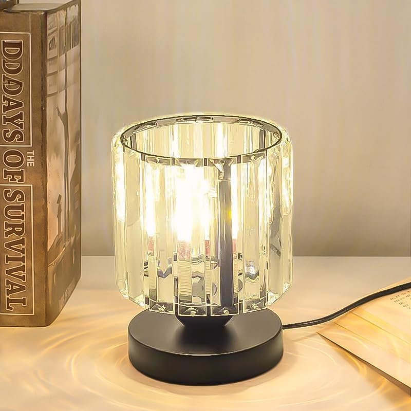 Lámpara de mesa de cristal, interruptor táctil de diseño moderno, lámpara de mesa de metal de cristal para sala de estar, mesita de noche,