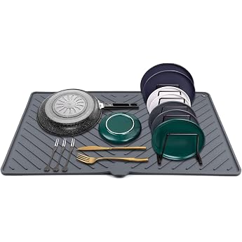 IYYI Silicone Drying Mat - Large Drying Mat for Kitchen Heat-Resistant Quick Drying - Drying Mat for Washing Up Grey-L 23.5 x 15.2 inches
