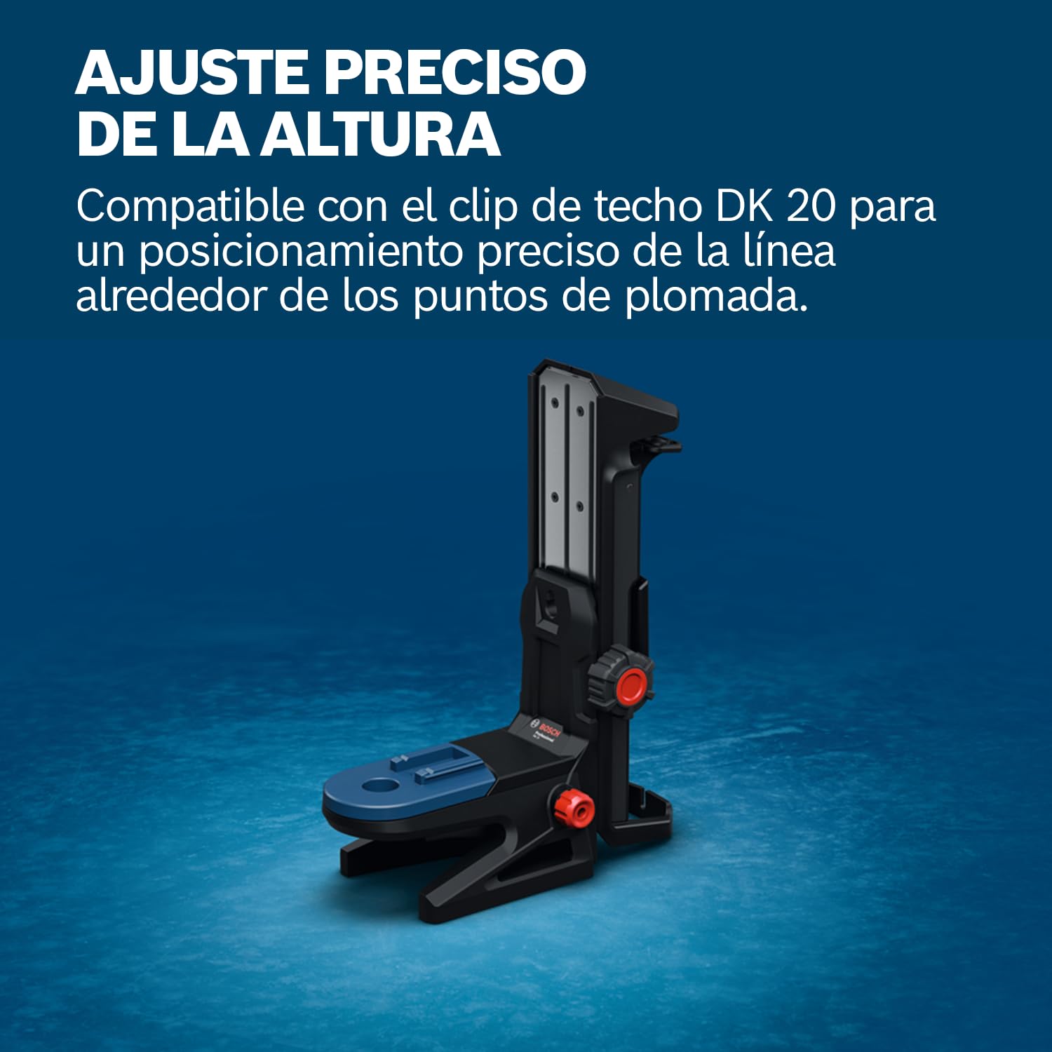 Bosch Professional Soporte RM 20 (diseño robusto, patas de goma, imanes potentes, orificios para tornillos, compatible con el GCL 12V-50-22 CG, ajuste exacto de la altura con clip para techo DK 20)