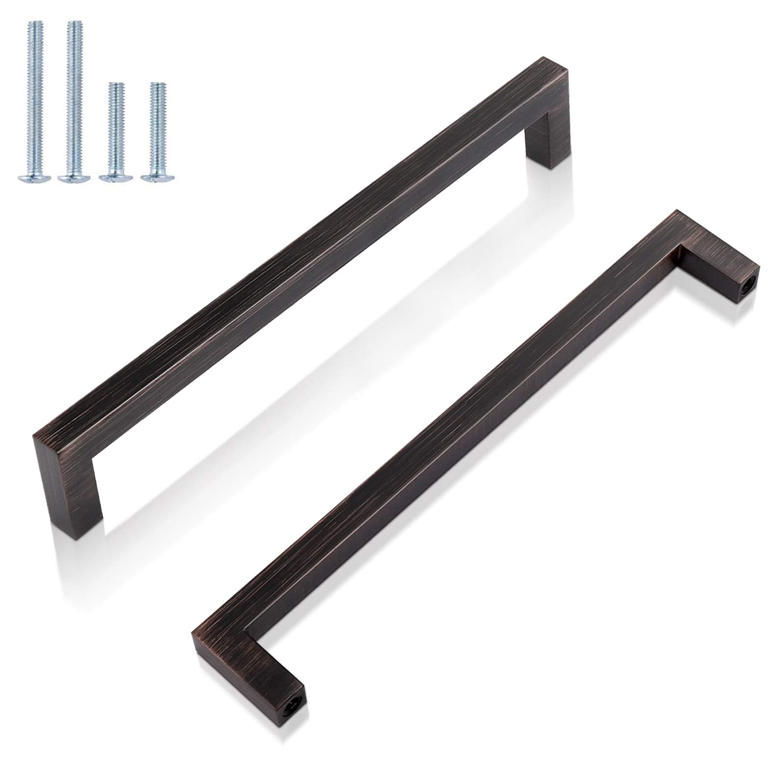 GOBEKOR5 Pack Oil Rubbed Bronze Cabinet Pulls 6-1/4 Inch Hole Center Solid Kitchen Cabinet Handles Square Drawer Pulls