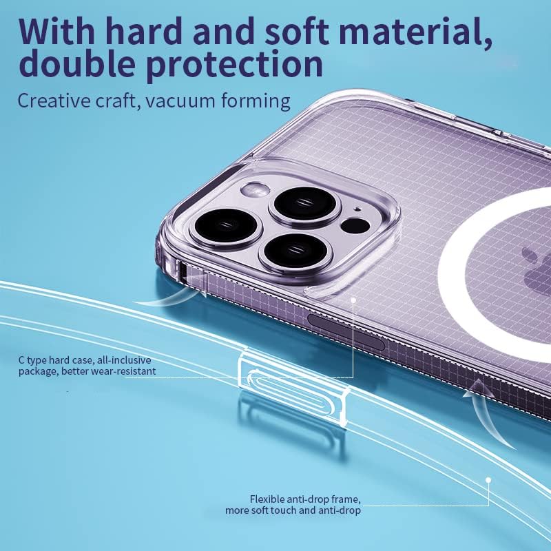 Miniatura 6 de Funda magnética fuerte transparente para iPhone 14 Pro protección de grado militar de 10 pies compatible con MagSafe a prueba de golpes, delgada