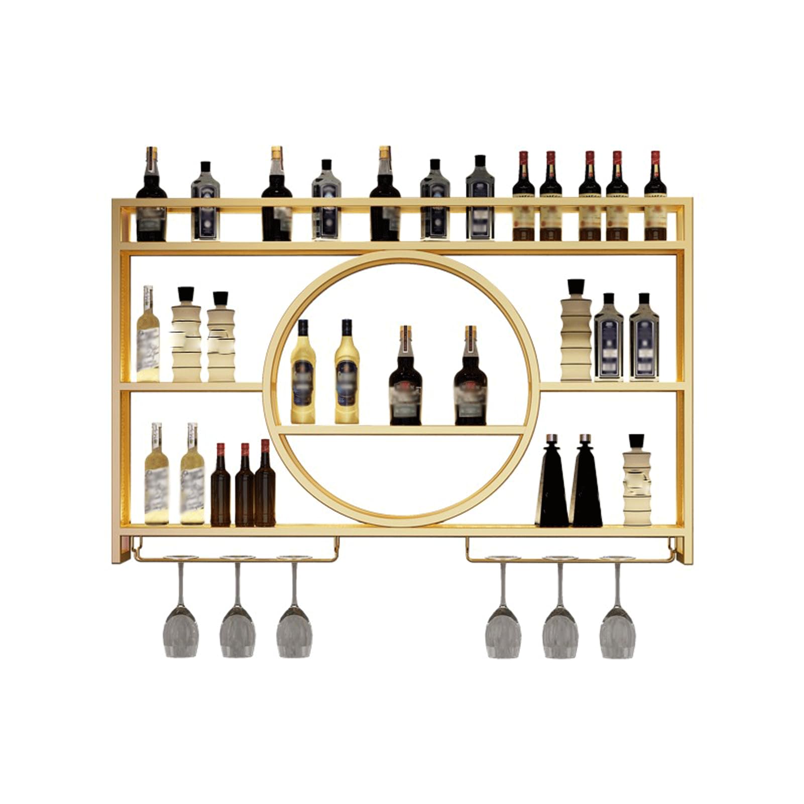 Botellero Metal Oro Pared Bar Estante Colgante Muebles 100 * 15 * 80 cm | Wandbar Flaschenregal Weinregal mit Glashalter Barregal Wand Deko Wandmontage Weinregale Schnapsregal für Küche Restaurant
