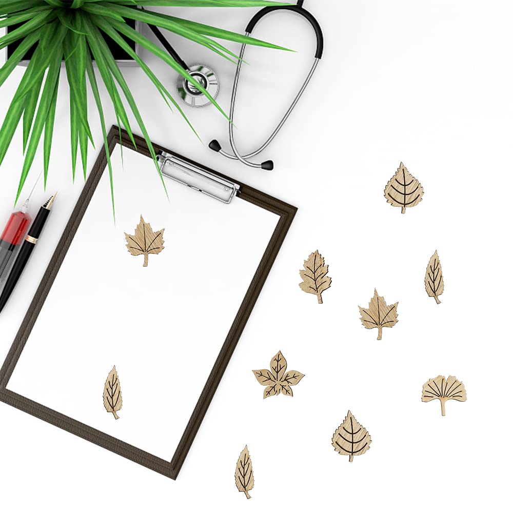 quiodok 200 Pieces Wood Leaf Slices Wood Art Decoration Small Handmade Wooden Slices Christmas Series Embellishments Ornaments for DIY Party Craft Card Making and Wedding Decorations - Image 4