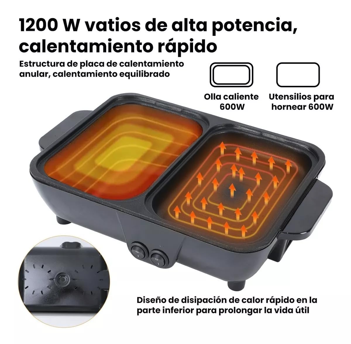 VEVOR Parrilla Eléctrica Olla Caliente 2 En 1, Sartén Multifuncional Para Interiores, Control De Temperatura Dual Separado, Sartén Antiadherente De Gran Capacidad, Barbacoa Coreana Portátil, Olla