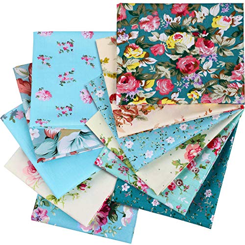 12 Pieces Floral Fat Quarters Patchwork Sewing Quilting Fabric Bundles 20 x 16 Inch/ 50 x 40 cm, Precut Cotton Fabric for DIY Sewing Crafting Quilting Art Craft Supplies