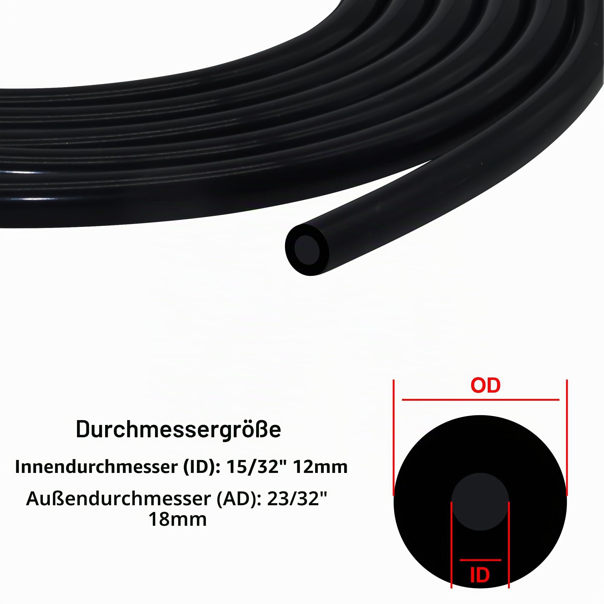 Silikonschlauch 12mm ID x 18mm OD 3mm Wandstärke 1,5 Meter Länge, flexibler Silikon-Gummischlauch, geeignet für Wasser und Luft, einsetzbar für Pumpen und Flüssigkeitstransport (Schwarz)