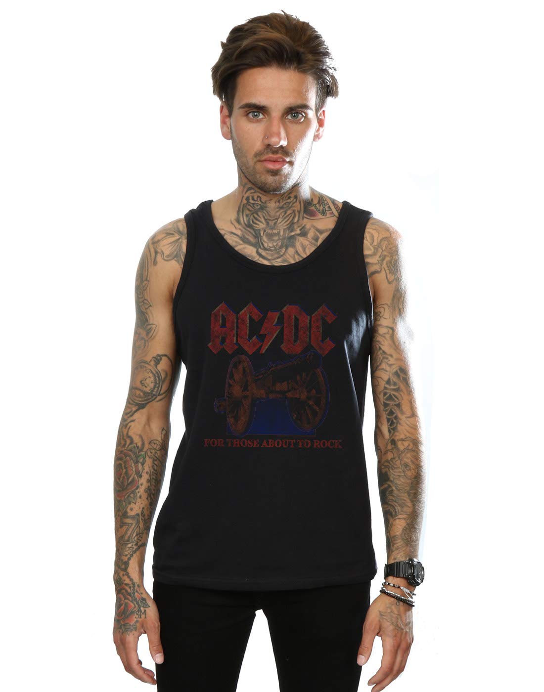 Absolute Cult Men's Black Ac/Dc For Those About To Rock Canon Vest XX-Large