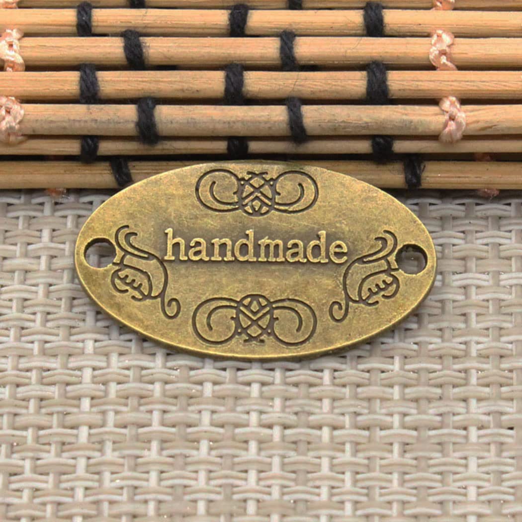 60PCS Etichette in metallo fatte a mano in lega Etichette Bottone in lega tibetana Ciondoli con Risultati per la creazione di gioielli per Borsa per borse da cucire - Argento + Bronzo Ovale