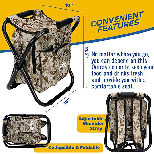 image for Camo Backpack Cooler and Stool - Collapsible Folding Camping Chair and