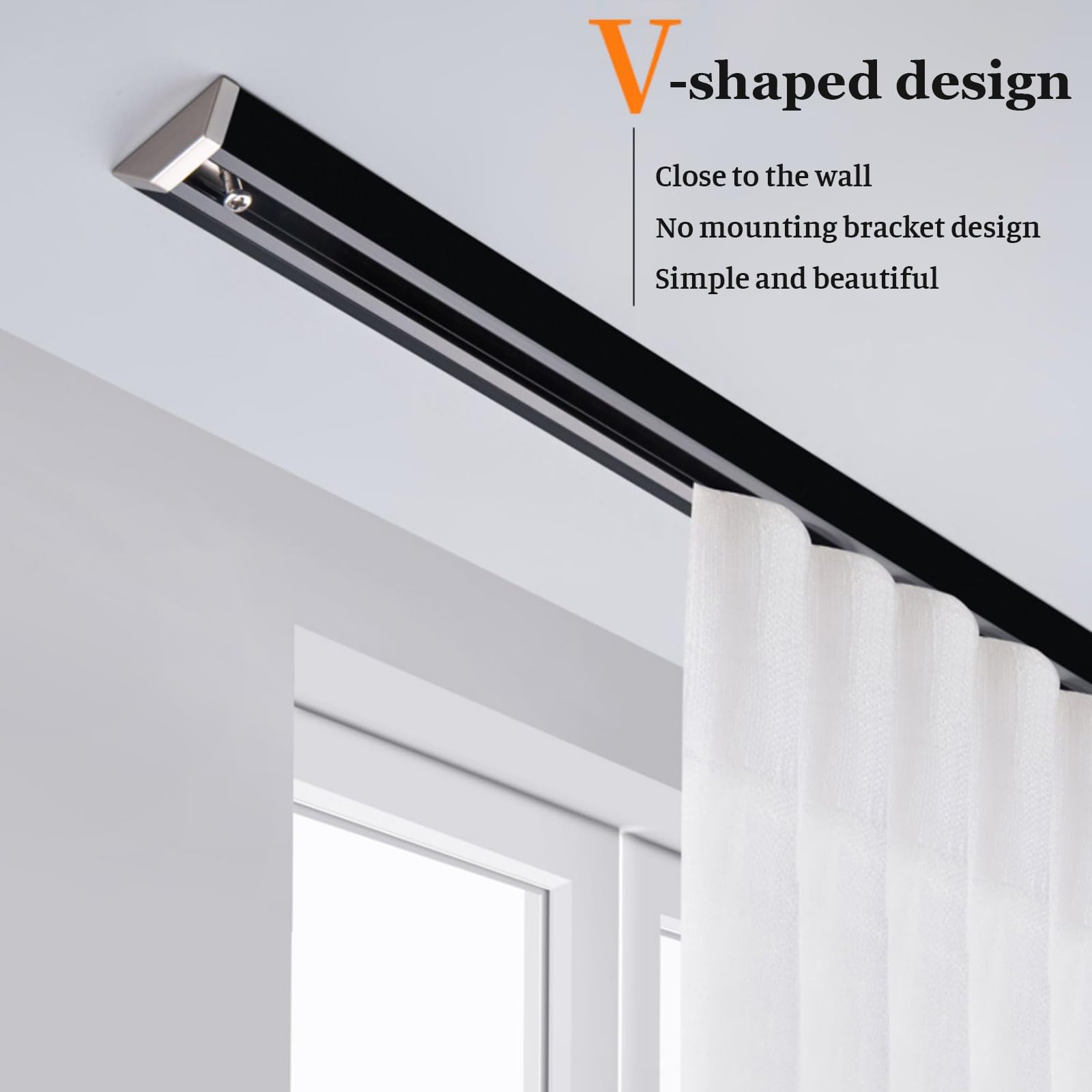 Riel De Cortina De Techo resistente, Riel Cortina Invisible De Aleación De Aluminio, Barras De Cortina Para Ventanales Salas De Estar Dormitorios, Fácil De Instalar(Black,480cm/15.7ft(4*120))