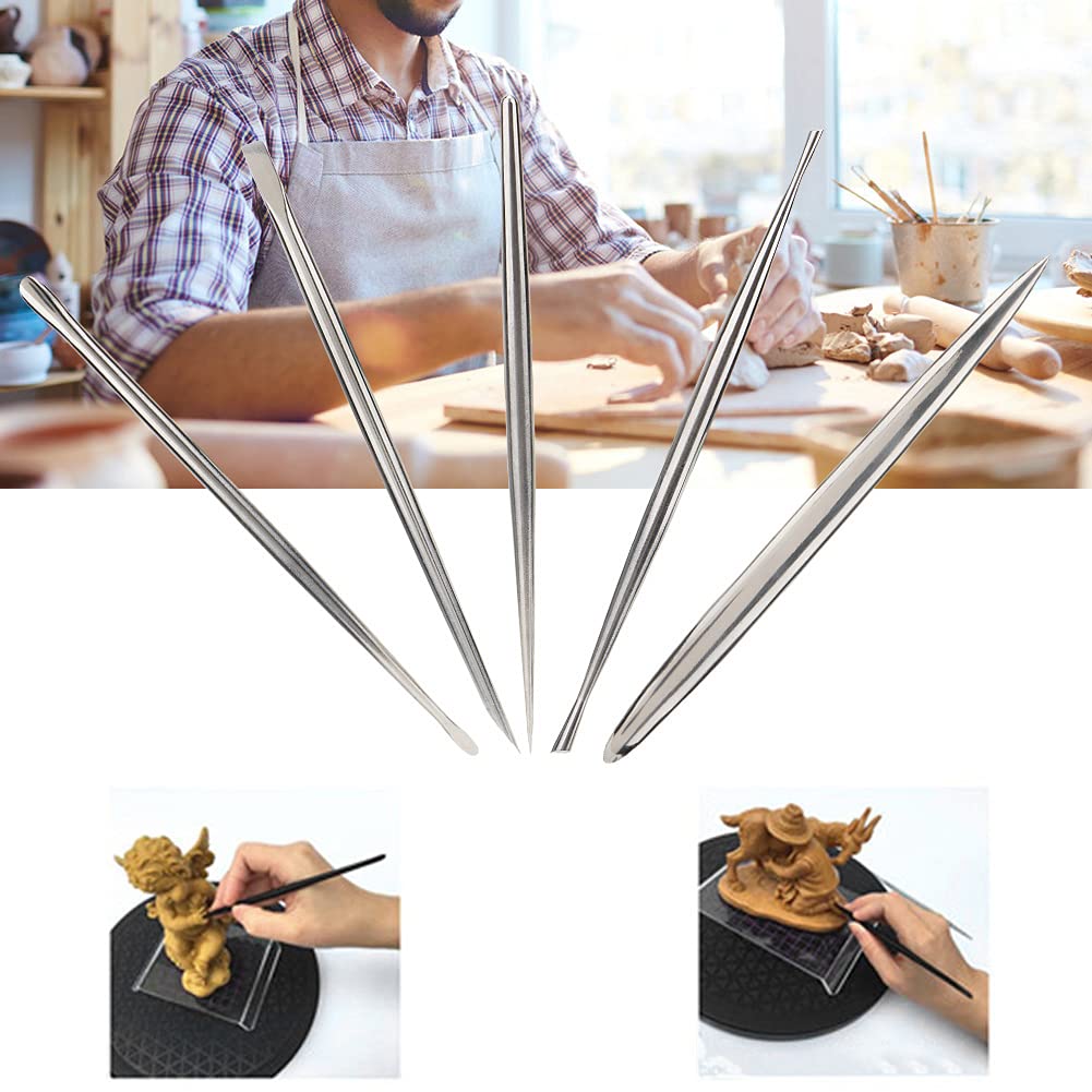 Set di coltelli da intaglio in acciaio Strumento per argilla ceramica Strumento per scultura in metallo per creazione artistica Soggiorno Hotel all'aperto (Silver 5 piece set)